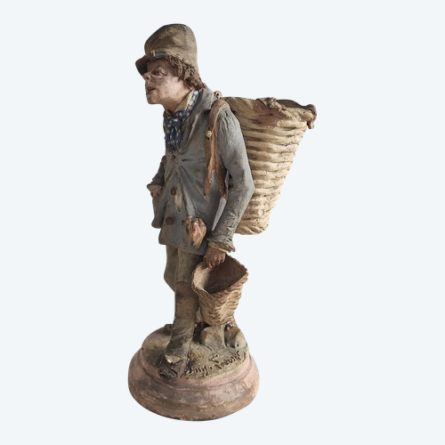 Paris Rag Picker Polychrome Terracotta Statuette Signed 19th c