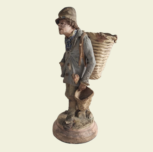 Paris Rag Picker Polychrome Terracotta Statuette Signed 19th c