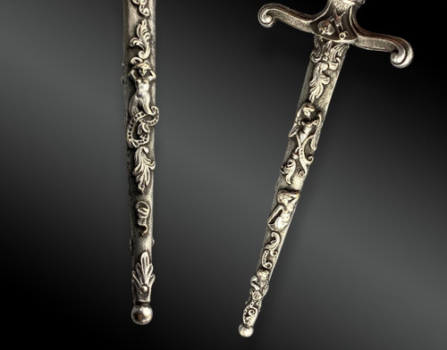 ROMANTIC DAGGER with four WITCHES and the HORNED DEMON - European work - 19th century