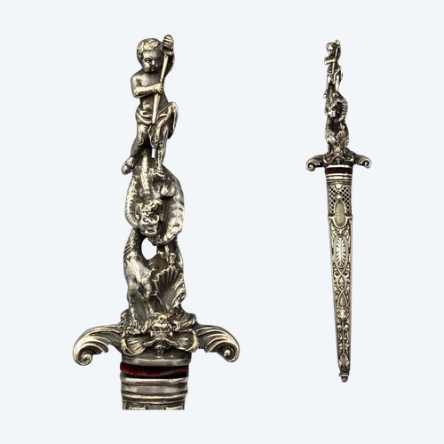 ROMANTIC DAGGER depicting SAINT MICHAEL slaying the DRAGON - European work - 19th century