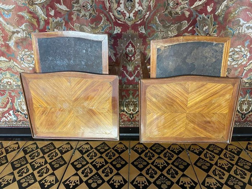 Pair of Louis Transition bedside tables in marquetry