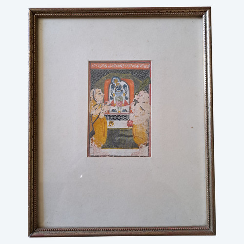 Priests Worshipping Krishna, Pigments on Paper, 18th/19th Century.