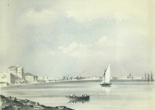 Egypt, Raz-El-Tin taken from the Lighthouse of Alexandria - Old orientalist drawing