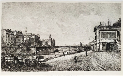 Gravur der Pariser Rathausbrücke von Lucien Gautier 