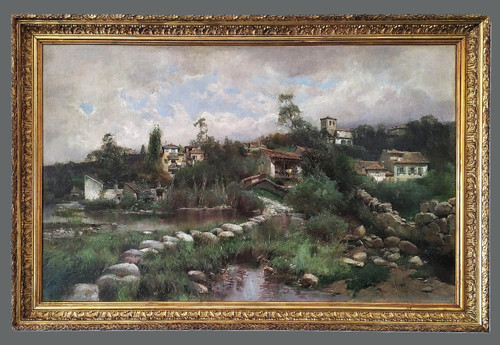 Antonio Gomar Y Gomar Landscape In Andalucia Oil Painting  19th Century