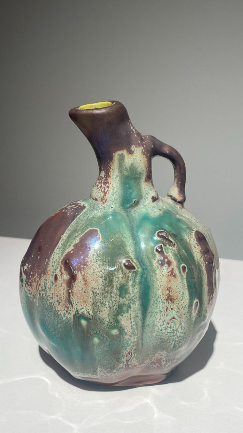 Ernest Bussière, Brown Jug, Art Nouveau Ceramic