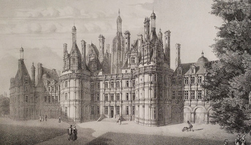 Chambord Castle Lithograph  19th Century Old Print