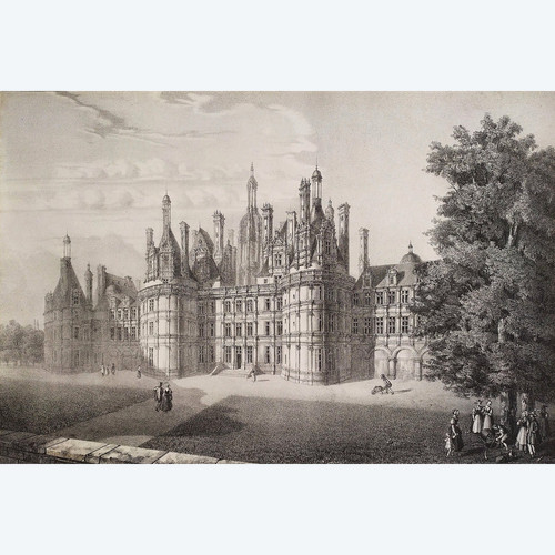 Chambord Castle Lithograph  19th Century Old Print