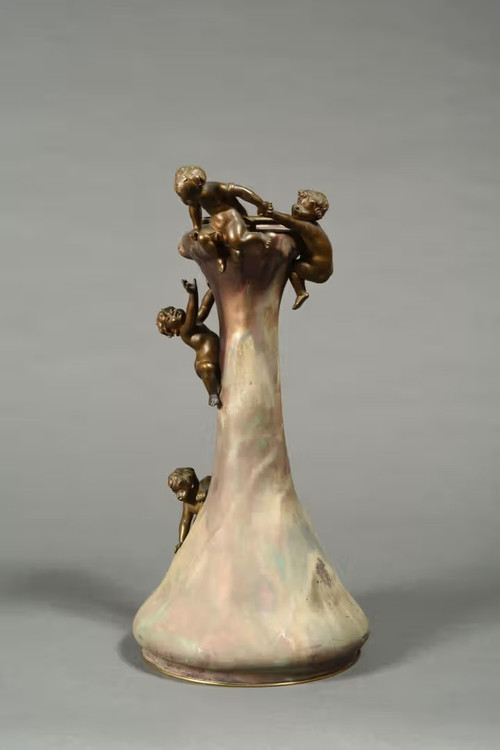 Henri Honoré Plé, Vase with swollen belly, Art Nouveau Ceramic