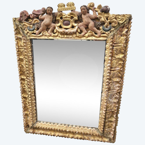 Mexican Gilded Carved Wood Mirror, 17th/18th Century