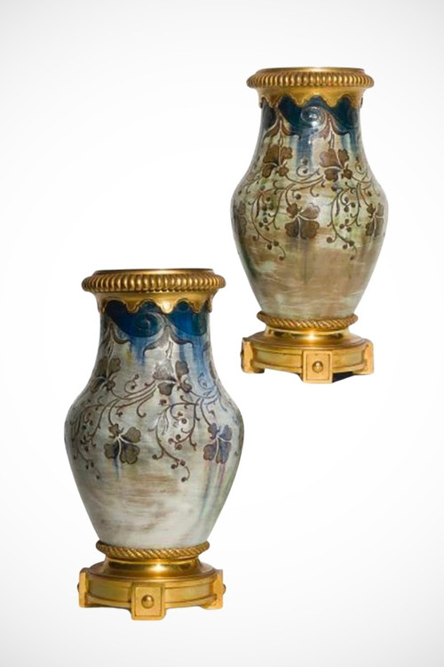 Auguste Delaherche, Pair of baluster vases, Art Nouveau Ceramic