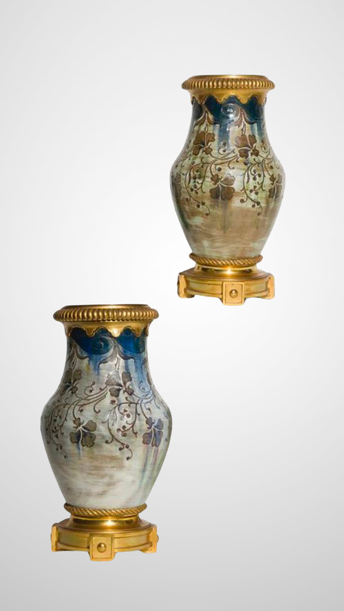 Auguste Delaherche, Pair of baluster vases, Art Nouveau Ceramic