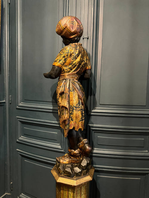 Nubian servant, painted and gilded wooden sculpture, Venice early 19th century