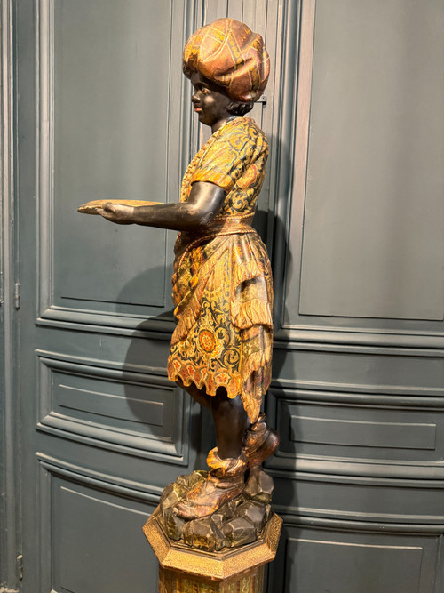 Nubian servant, painted and gilded wooden sculpture, Venice early 19th century