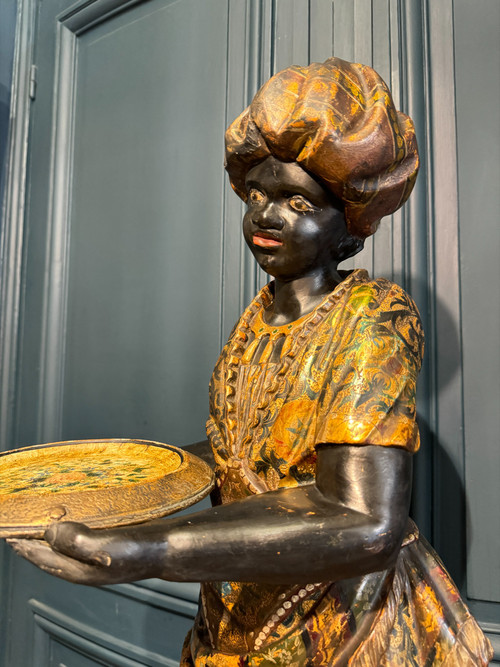 Nubian servant, painted and gilded wooden sculpture, Venice early 19th century