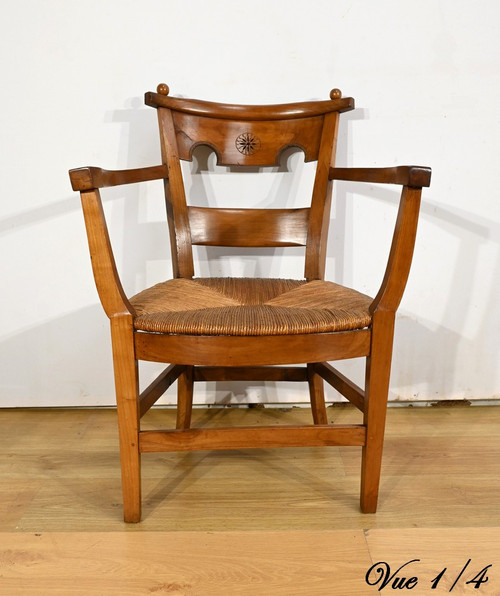 Pair of Cherry Wood Armchairs, Directoire Period – Early 19th Century