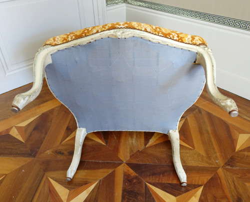 Fauteuil à la Reine d'époque Louis XV, velours frappé