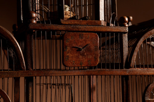  Art Populaire Insolite Cage à Oiseaux En Bois Et Fer En Forme D'église/Maison De Campagne.