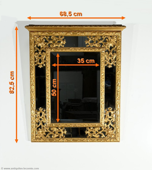 Gilded wood mirror with glazing beads, Napoleon III period - mid-19th century