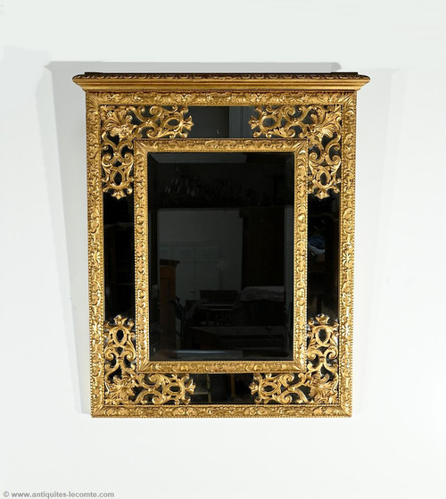 Gilded wood mirror with glazing beads, Napoleon III period - mid-19th century