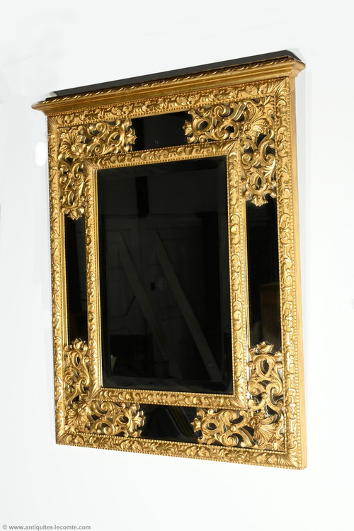 Gilded wood mirror with glazing beads, Napoleon III period - mid-19th century