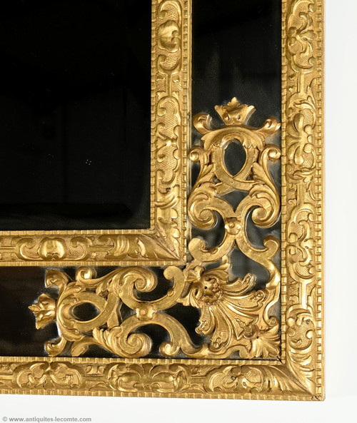 Gilded wood mirror with glazing beads, Napoleon III period - mid-19th century