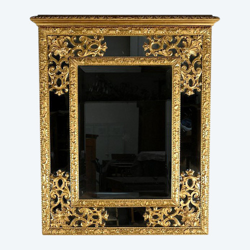 Gilded wood mirror with glazing beads, Napoleon III period - mid-19th century