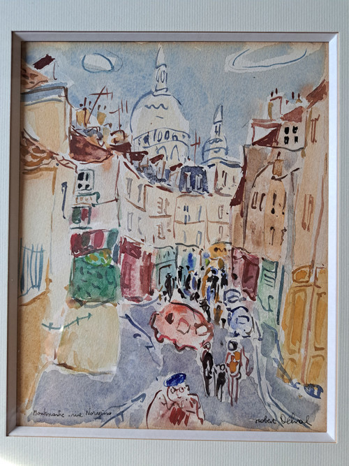 Robert Delval , Rue Norvins , Montmartre , Paris , Aquarell , XX°.