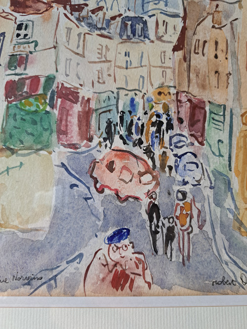 Robert Delval , Rue Norvins , Montmartre , Paris , Aquarell , XX°.