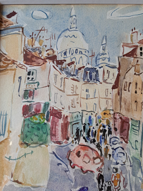 Robert Delval , Rue Norvins , Montmartre , Paris , Aquarell , XX°.