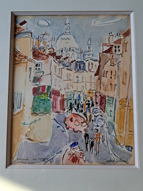 Robert Delval , Rue Norvins , Montmartre , Paris , Aquarell , XX°.