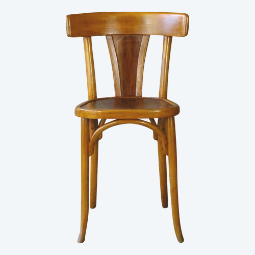 Baumann bistrot chair N°511 V from 1938, solid walnut seat, no Thonet