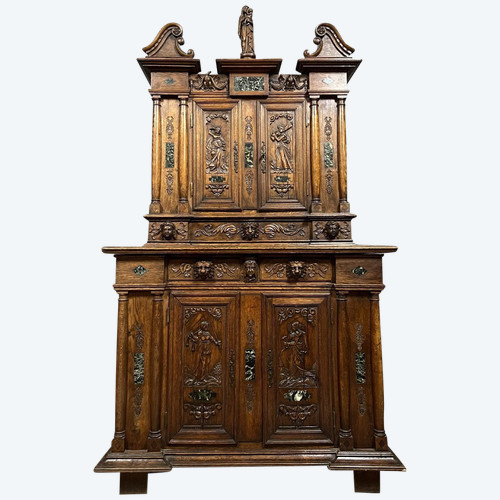 Ile-de-France" cabinet with two oak recessed bodies and marble plates circa 1800