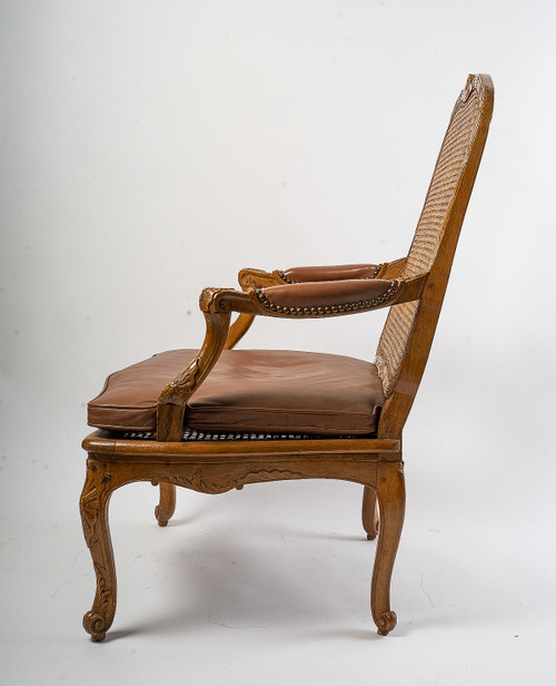 Jean-Baptiste Cresson Large French Louis XV Period Carved Caned Armchair Circa 1750