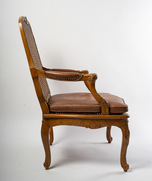 Jean-Baptiste Cresson Large French Louis XV Period Carved Caned Armchair Circa 1750