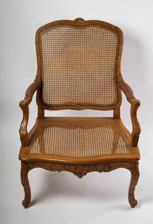 Jean-Baptiste Cresson Large French Louis XV Period Carved Caned Armchair Circa 1750