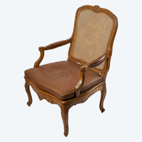 Jean-Baptiste Cresson Large French Louis XV Period Carved Caned Armchair Circa 1750