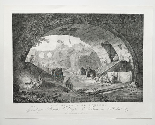 Sphinx Bridge Italy Engraving 19th C After Hubert Robert Etching  Old Print