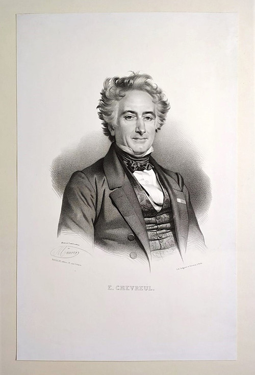 Michel Eugene Chevreul Lithograph By Grégoire And Deneux 19th Century Old Print