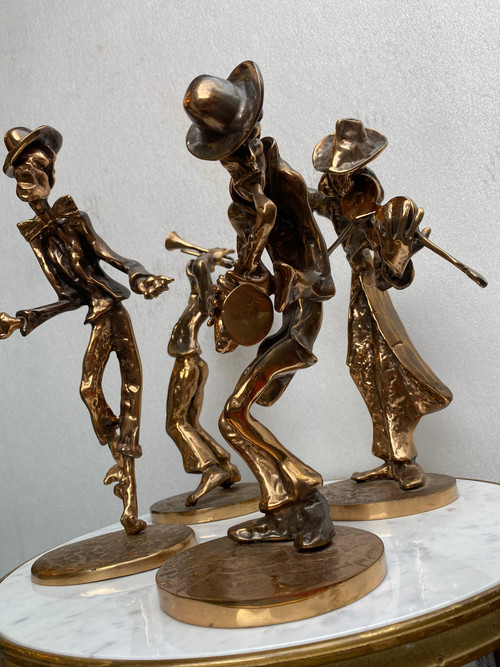 1970/80 'Le Jazz Band' 4 sculture in bronzo, firmate LOHE