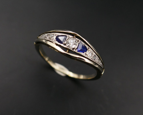 Calibrated Diamond And Sapphire Garter Ring, Gold And Platinum.