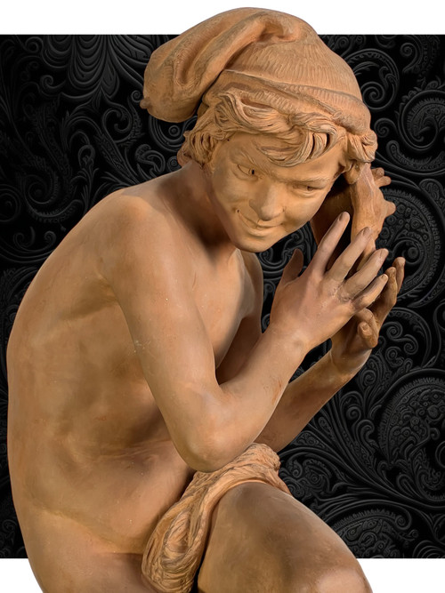 JEAN BAPTISTE CARPEAUX / TERRACOTTA FIRMATA IL PESCATORE NAPOLETANO CON CONCHIGLIA