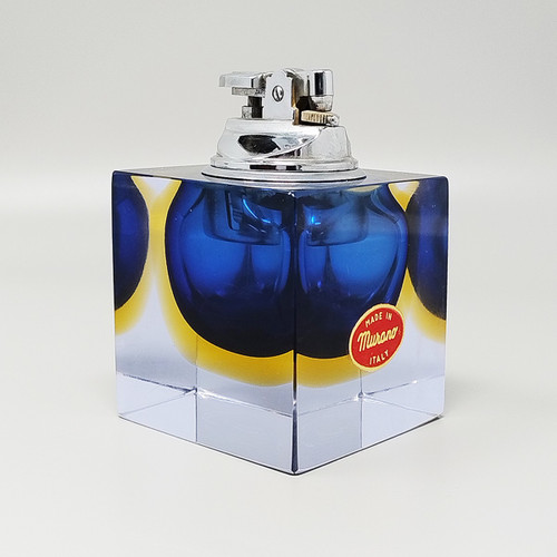 1960s Stunning Blue Table Lighter in Murano Sommerso Glass By Flavio Poli for Seguso