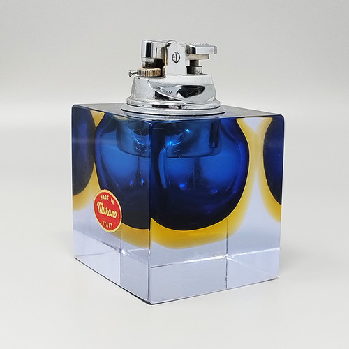 1960s Stunning Blue Table Lighter in Murano Sommerso Glass By Flavio Poli for Seguso