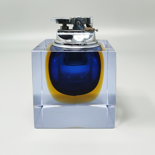 1960s Stunning Blue Table Lighter in Murano Sommerso Glass By Flavio Poli for Seguso