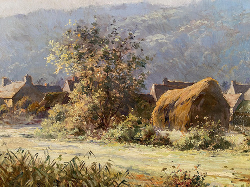 Charles Hallé (1867-1924), "Landscape in the early morning", large oil on canvas signed and dated 1898