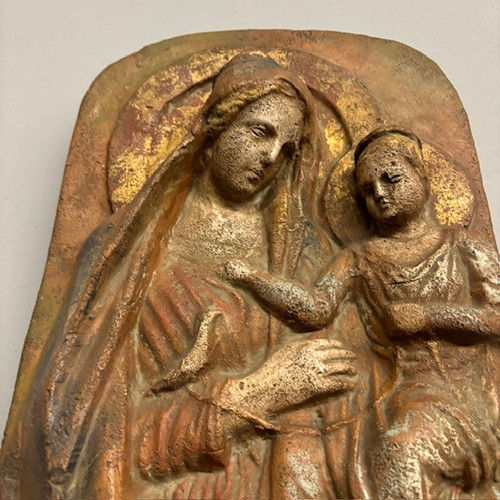 Antique plaque Virgin and Child in terracotta XIX - Florence - sec 52 x 32 prof 13