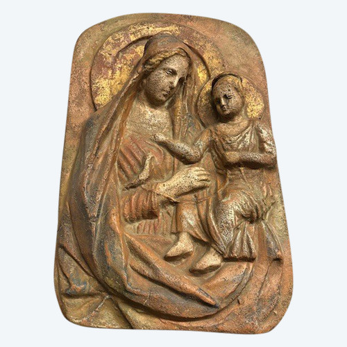 Antique plaque Virgin and Child in terracotta XIX - Florence - sec 52 x 32 prof 13