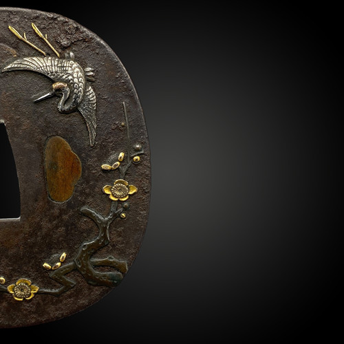 IRON TSUBA, tate maru gata with stork motif JAPAN – Edo period (1606 – 1868)