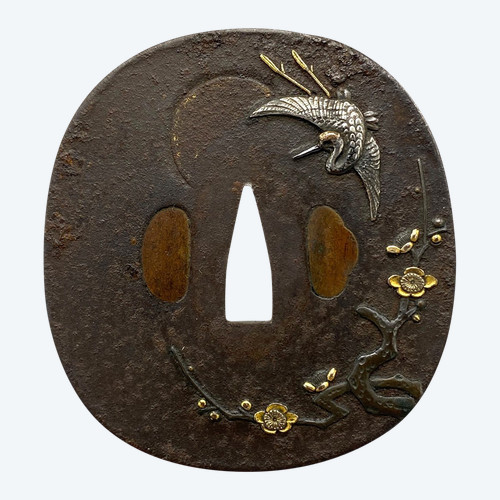 IRON TSUBA, tate maru gata with stork motif JAPAN – Edo period (1606 – 1868)